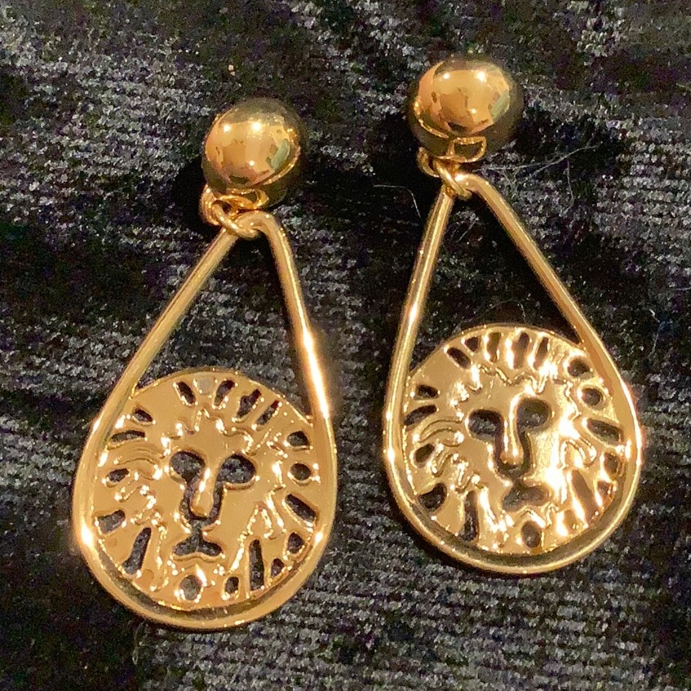 Anne Klein Lion Head Drop Earrings